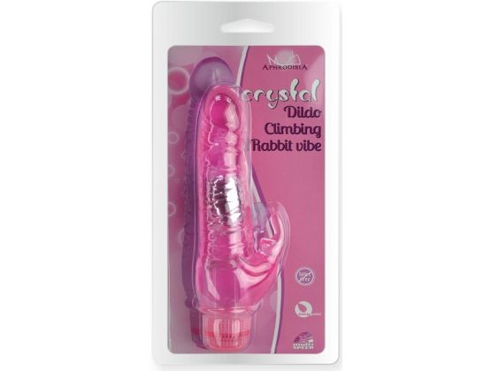 Розовый вибратор Crystal Dildo Climbing Rabbit Vibe - 22 см.