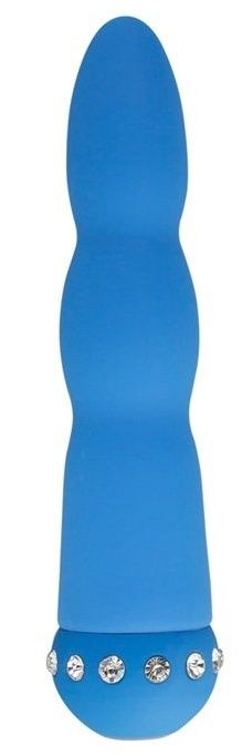 Голубой вибратор WAVY WAND со стразами - 14 см.