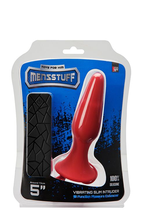 Красная анальная вибропробка с пультом управления MENZSTUFF 5INCH SLIM INTRUDER BUTT PLUG - 13 см.