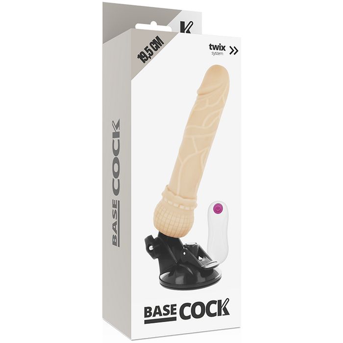 Телесный вибромассажер на мощной присоске Basecock Realistic Vibrator Remote Control - 19,5 см.