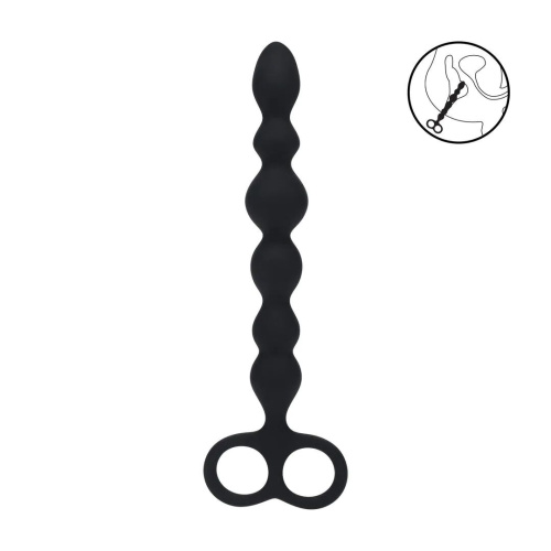 Черная анальная цепочка Beaded Silicone Anal Probe with Double Loop - 24 см.