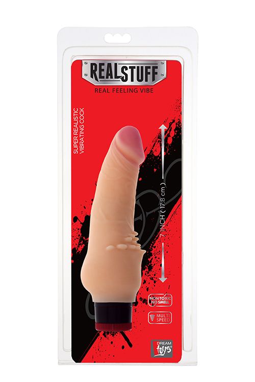 Реалистичный вибратор с мягкими шипами для внешней стимуляции REALSTUFF 7INCH VIBRATOR - 17,8 см.