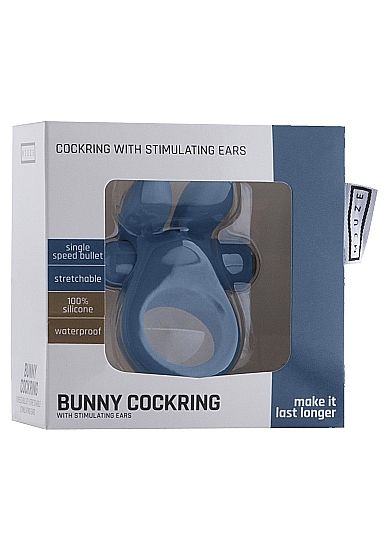 Синее эрекционное виброкольцо Bunny Silicone Cockring With Stimulating Ears