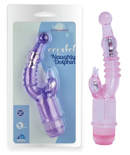 Розовый вибратор  с клиторальным стимулятором Crystal Naughty Dolphin