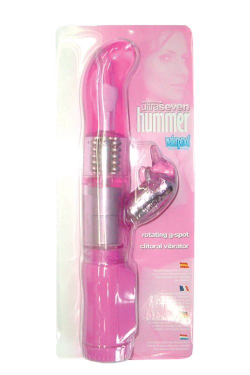 Розовый вибромассажер с клиторальным отростком SLIM HUMMING BIRD G-SPOT VIBE - 25 см.