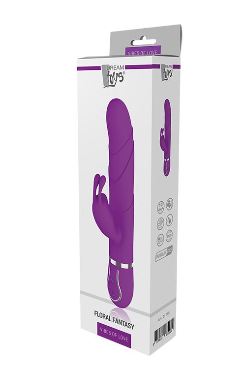 Фиолетовый вибратор-кролик FLORAL FANTASY с ушками - 22 см.