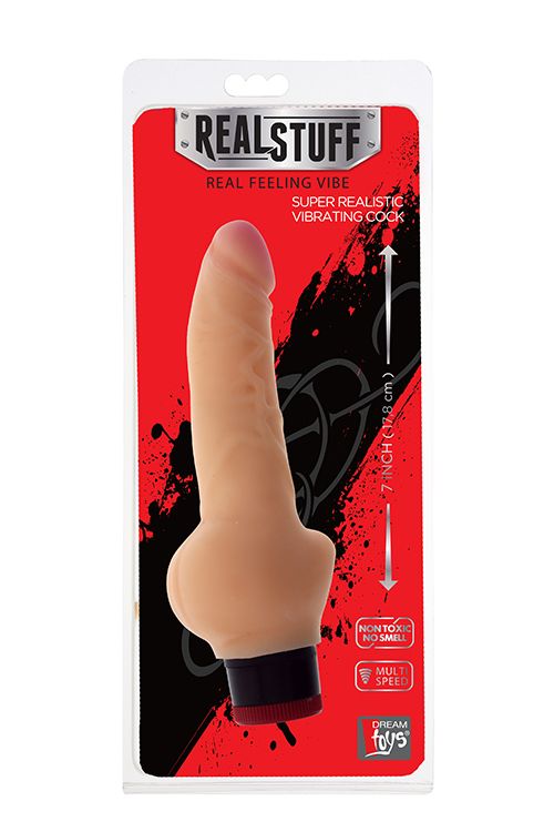 Телесный вибратор-реалистик с расширенным основанием REALSTUFF 7INCH VIBRATOR - 17,8 см.