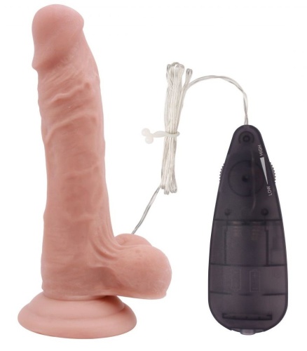 Телесный вибратор с мошонкой на присоске 7 Inch Beginners Dildo Vibrator - 18,6 см.