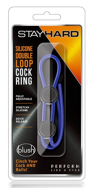 Синее двойное эрекционное лассо Silicone Double Loop Cock Ring