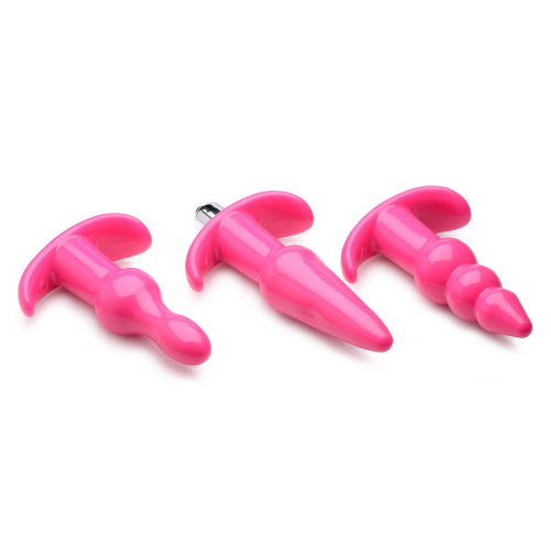 Набор из 3 розовых анальных пробок с вибропулей Thrill Trio Anal Plug Set