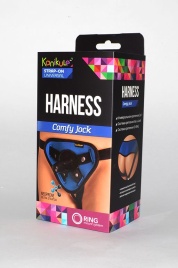 Сине-чёрные трусики-джоки Kanikule Strap-on Harness universal Comfy Jock с плугом и кольцами