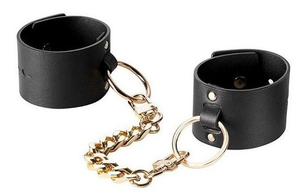 Черные наручники Wide Cuffs на цепочке