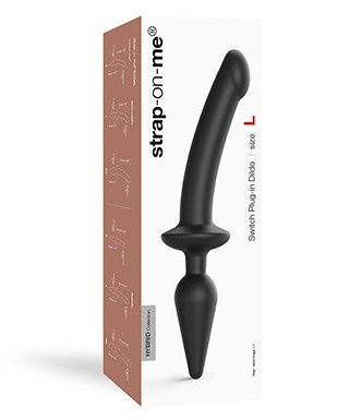 Черный двусторонний фаллоимитатор Strap-On-Me Dildo Plug-In Switch size L