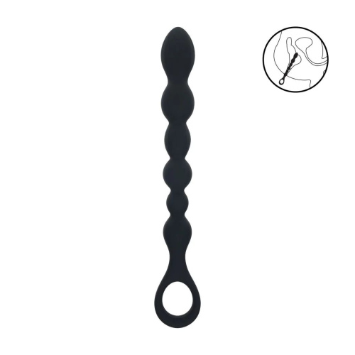 Черная силиконовая цепочка Beaded Snake Silicone Anal Probe with Loop - 26 см.