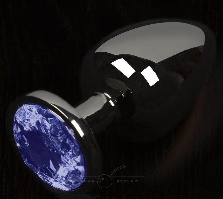 Графитовая анальная пробка с синим кристаллом - 6 см.