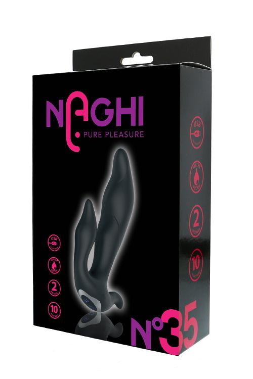 Черный вибратор N 35 RECHARGEABLE DUO VIBRATOR - 17,5 см.