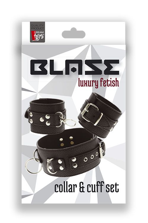 Черный ошейник с манжетами для рук COLLAR   CUFF SET