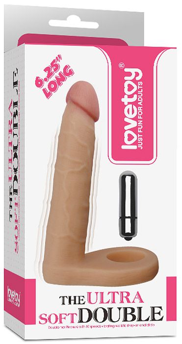 Телесная вибронасадка для двойного проникновения The Ultra Soft Double-Vibrating - 15,8 см.