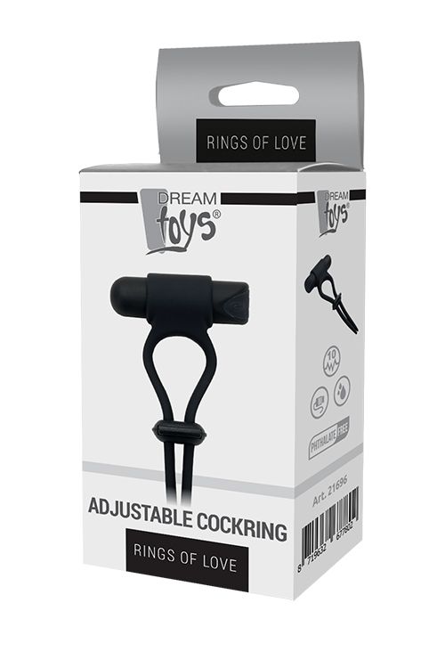 Черное вибролассо на пенис ADJUSTABLE COCKRING