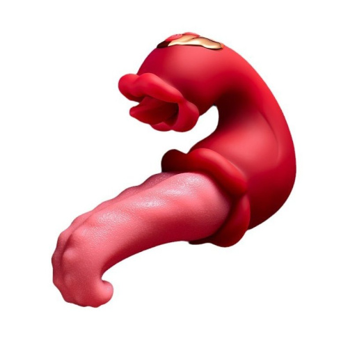 Красный вибратор-язык с вакуумной стимуляцией клитора