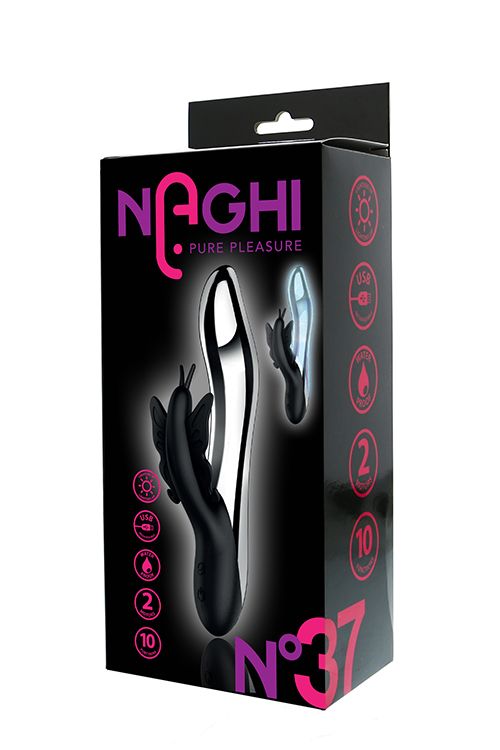 Черный вибратор с подсветкой NAGHI NO.37 RECHARGEABLE LIGHT-UP VIBE - 24 см.