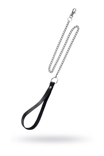 Поводок с ручкой из черной натуральной кожи и карабином для ошейника