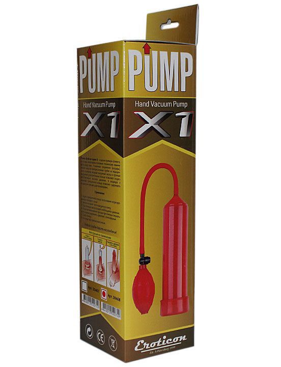 Красная вакуумная помпа Eroticon PUMP X1 с грушей