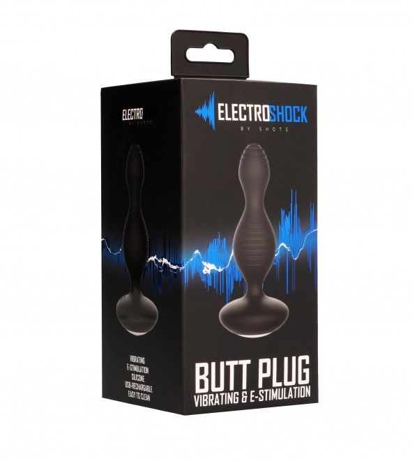 Чёрная анальная пробка с электростимуляцией E-Stimulation Vibrating Buttplug - 14 см.