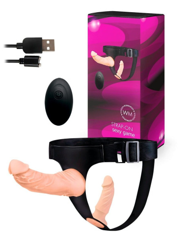 Женский страпон с 2 насадками, вибрацией и пультом ДУ