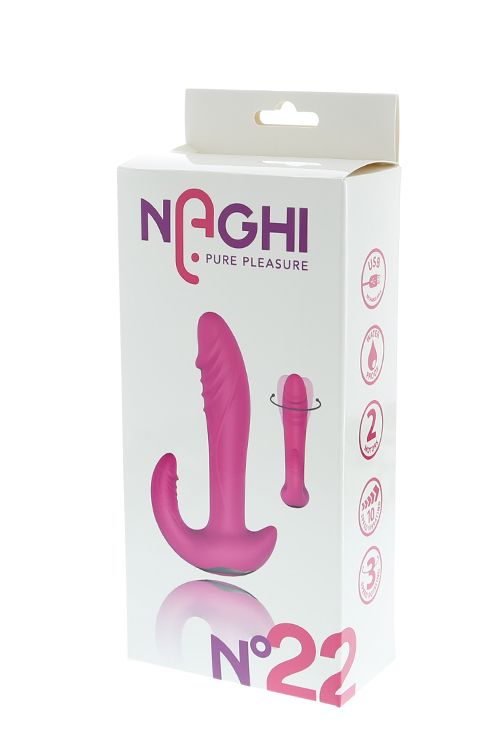 Розовый вибратор-ротатор с дополнительным отростком NAGHI NO.22 RECHARGEABLE DUO VIBRATOR