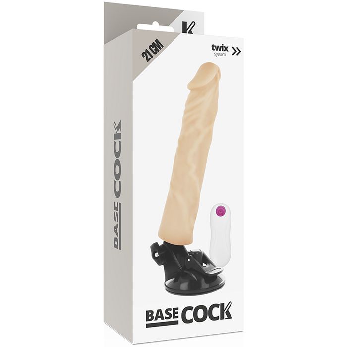 Телесный вибратор на мощной присоске Basecock Realistic Vibrator Remote Control - 21 см.