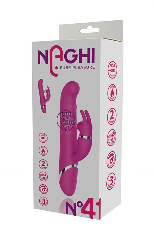 Розовый вибратор-кролик NAGHI NO.41 RECHARGEABLE DUO VIBRATOR - 24 см.