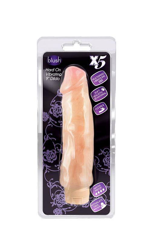 Виброфаллос с ярко выраженным рельефом X5 HARD ON VIBRATING 9INCH DILDO - 22,8 см.