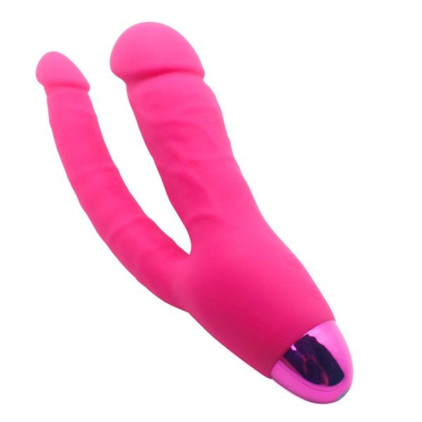 Розовый двойной вибратор INDULGENCE Rechargeable Insatiable Desire - 21 см.