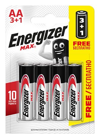 Батарейки Energizer MAX типа E91/AA - 4 шт. (3+1 в подарок)