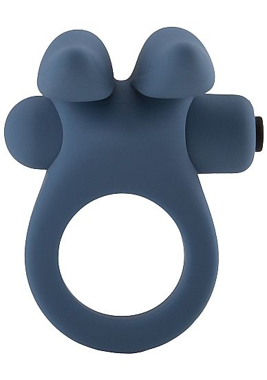 Синее эрекционное виброкольцо Bunny Silicone Cockring With Stimulating Ears