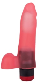 Гелевый вибратор в виде розового фаллоса с мошонкой - 16,5 см.