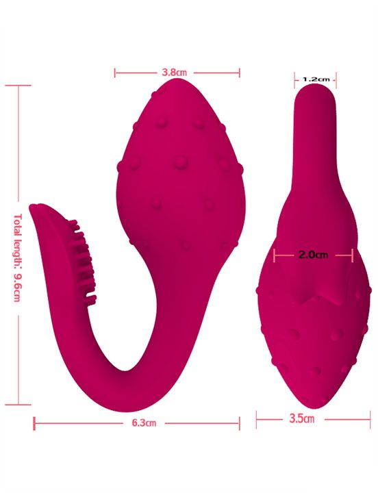Малиновый вибратор-клубничка с хвостиком - 9,6 см.