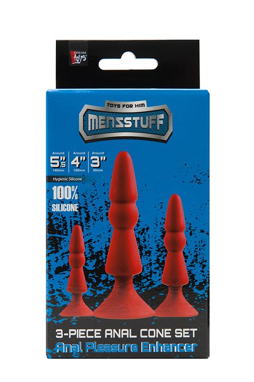 Набор из красных анальных силиконовых втулок MENZSTUFF 3-PIECE ANAL CONE SET