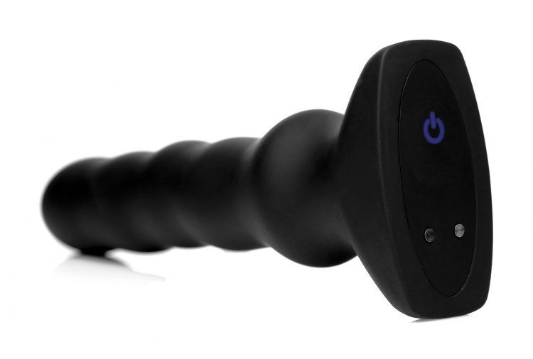 Черный вибратор с волнообразным движением Silicone Vibrating   Squirming Plug with Remote Control - 19,5 см.