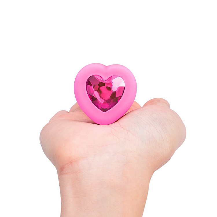 Розовый анальный плаг с кристаллом-сердцем Vibrating Heart Shape Jewel Plug S-M