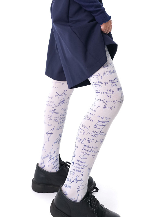 Белые детские колготки с принтом в виде формул, вычислений и схем