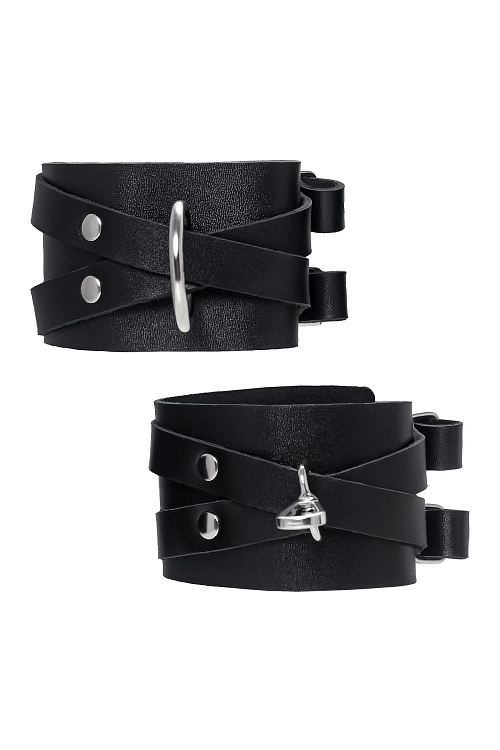 Черные кожаные оковы с двумя перекрёстными ремешками