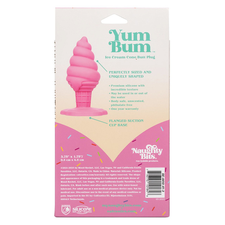 Розовая анальная пробка в виде мороженого Yum Bum Ice Cream Cone Butt Plug - 9,5 см.