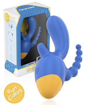 Синий мини-вибратор с анальным хвостом и управлением через приложение - 13 см.