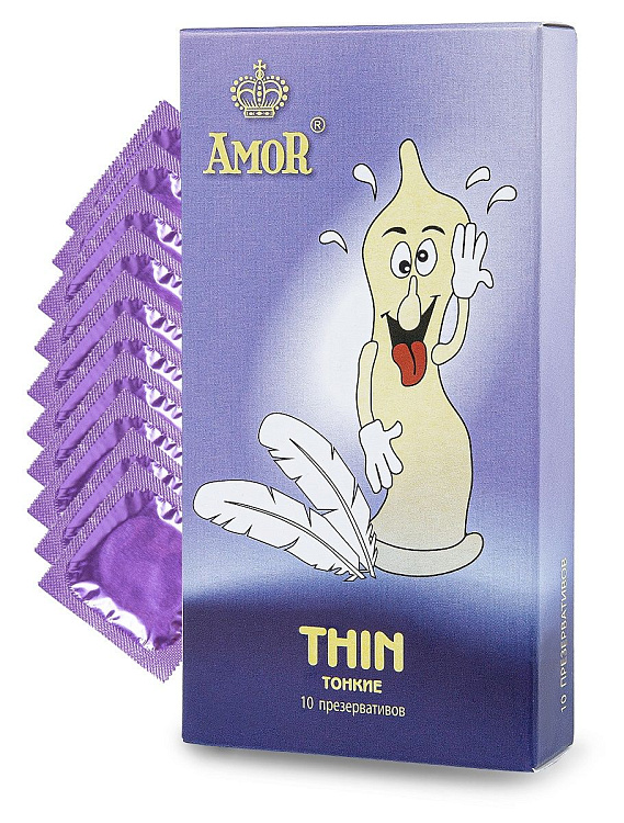 Супертонкие презервативы AMOR Thin  Яркая линия  - 10 шт.