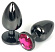 Черная металлическая анальная пробка с розовым стразом - 6,5 см.