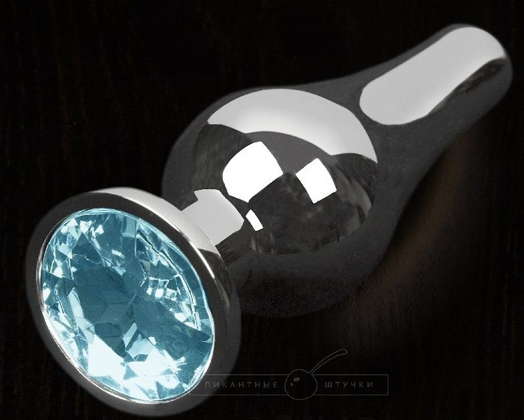 Серая анальная пробка с голубым кристаллом - 8,5 см.