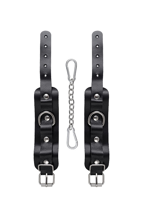 Черные кожаные наручники-браслеты со скруглёнными углами