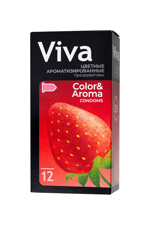 Цветные презервативы VIVA Color Aroma с ароматом клубники - 12 шт.